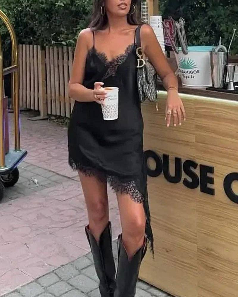 Lace-Trim Asymmetrical Cami Dress