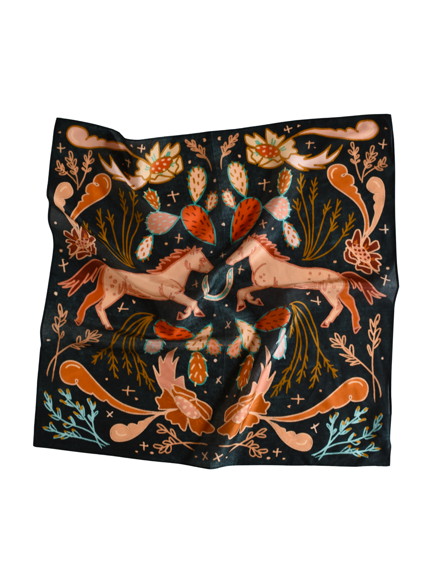 Wild Horse Prairies in Denim Cowgirl Wild Rag: Western Scarf Bandana Silk Tencel Wild Rag