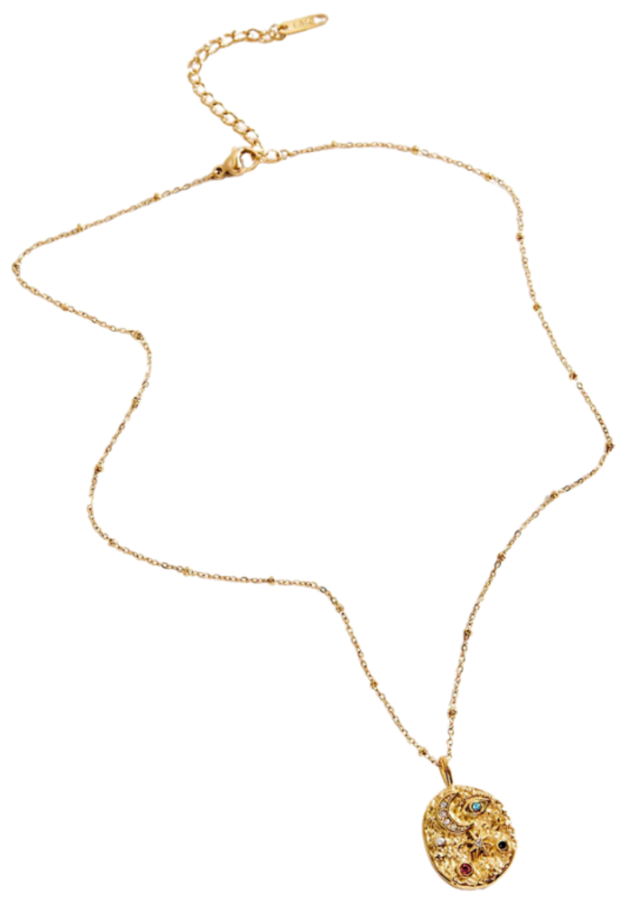 Confetti Coin- Eye- Moon and Stars- Stainless Steel 14K