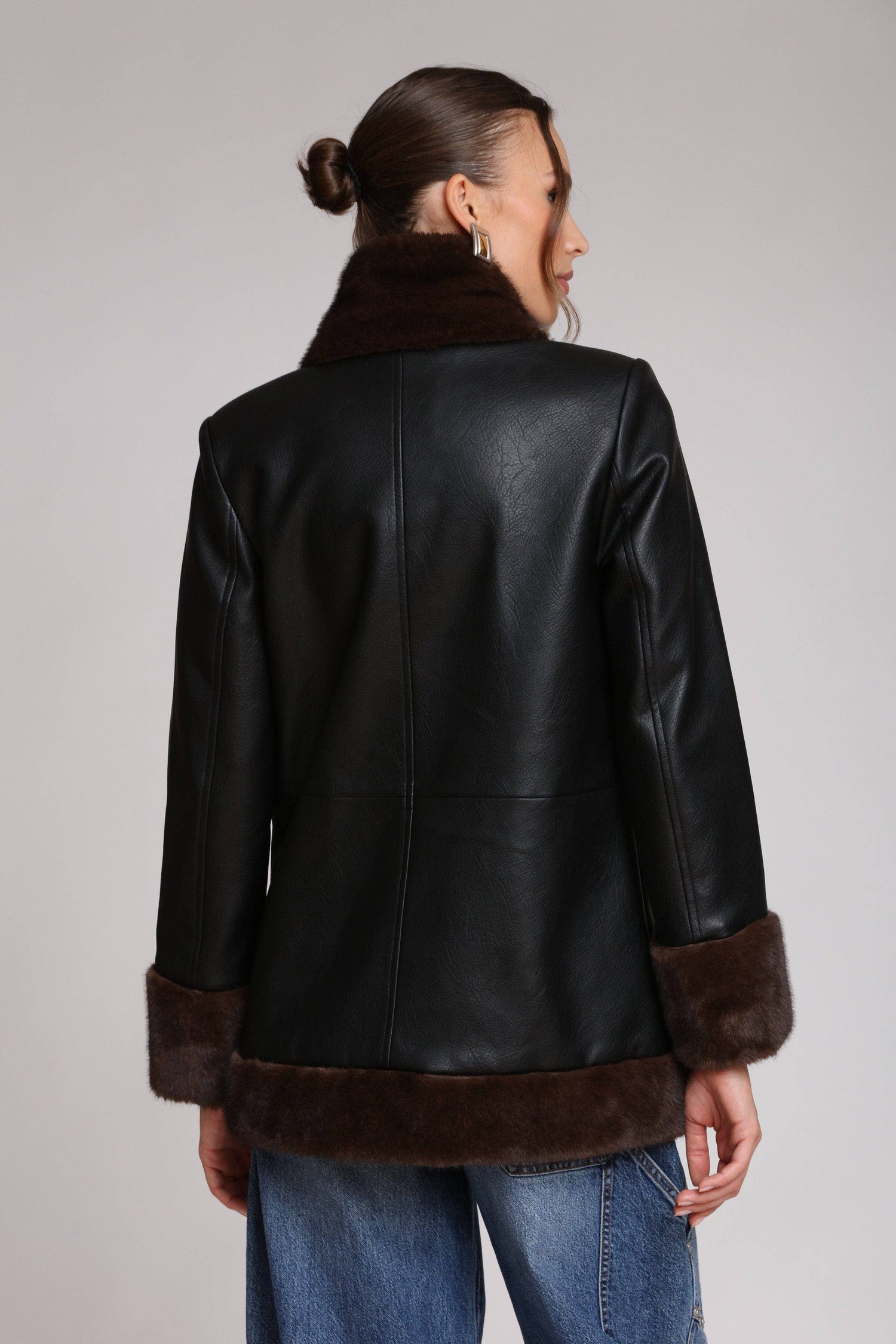 Faux Fur Trimmed Faux Leather Jacket