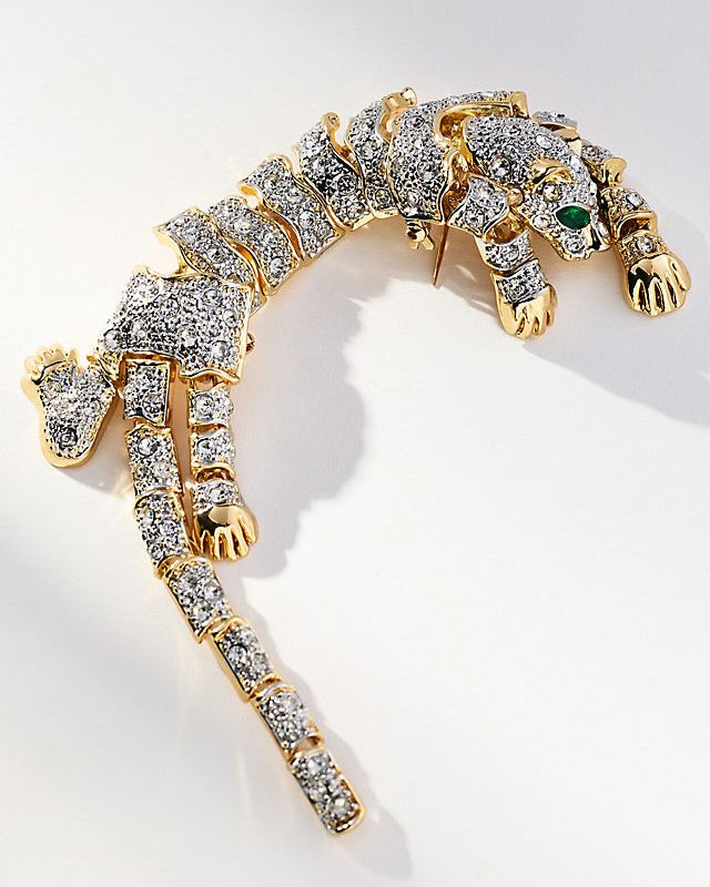 Vintage Rhinestone Leopard Brooch