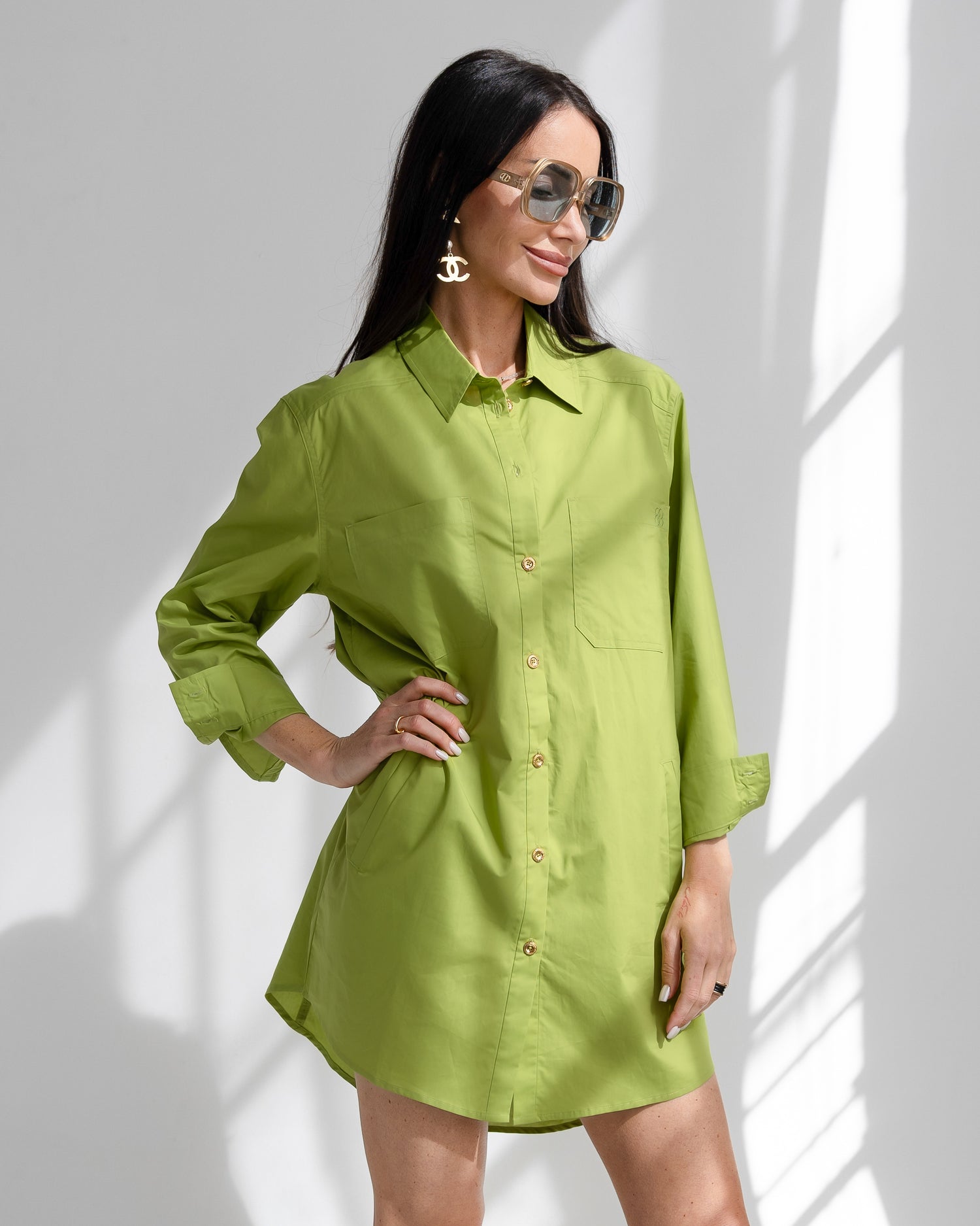 Basic Preslie Poplin Shirt Dress Cactus