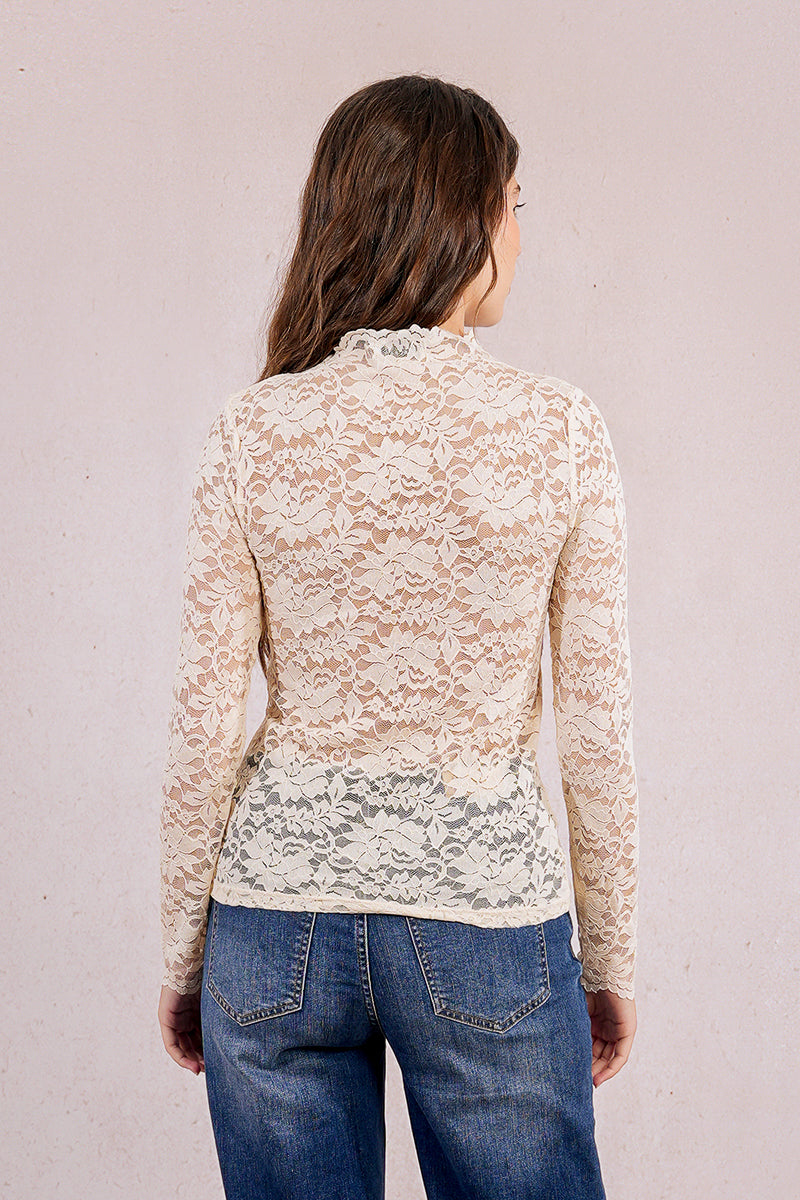 Ladies Lace Knit LS Top