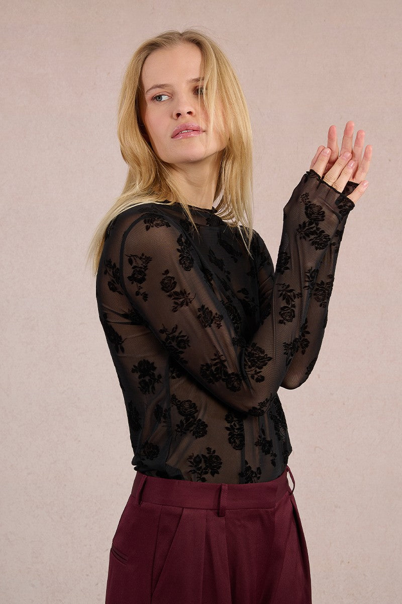 Lace velvet floral top