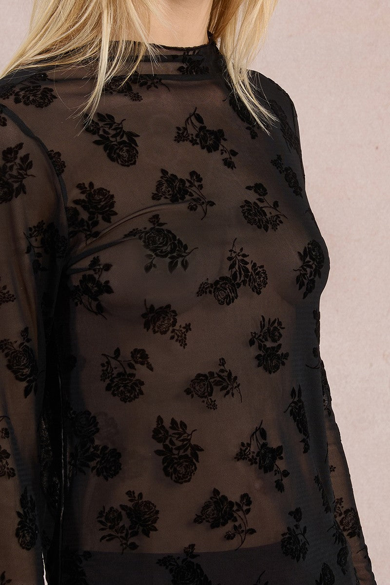 Lace velvet floral top
