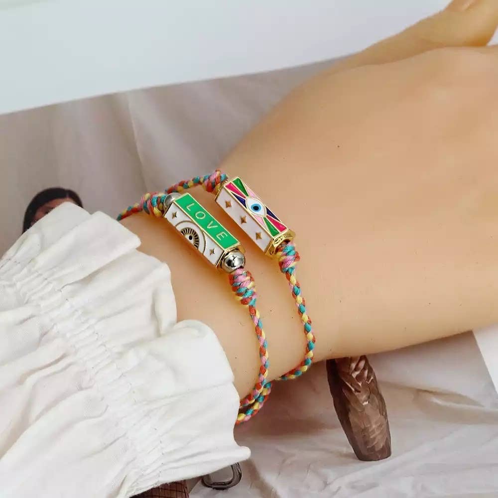 Friendship Bracelet- Enamel Steel, Cord, Slider fit