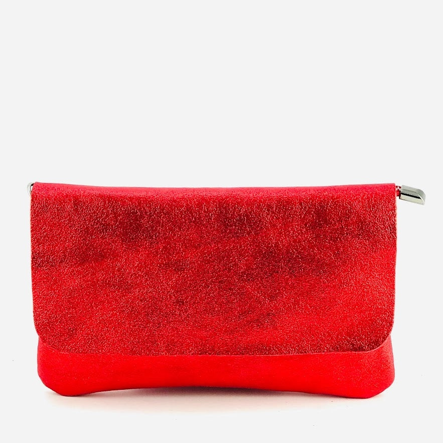 Classic Genuine Leather Metallic Clutch Crossbody