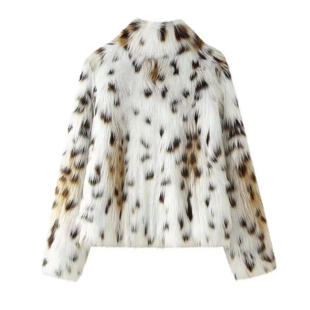 Soft Animal Print Faux Fur Thick Coat