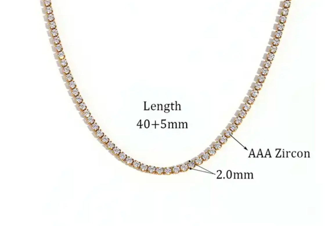 Tennis Necklace. Premium PV plated stainless CZ.