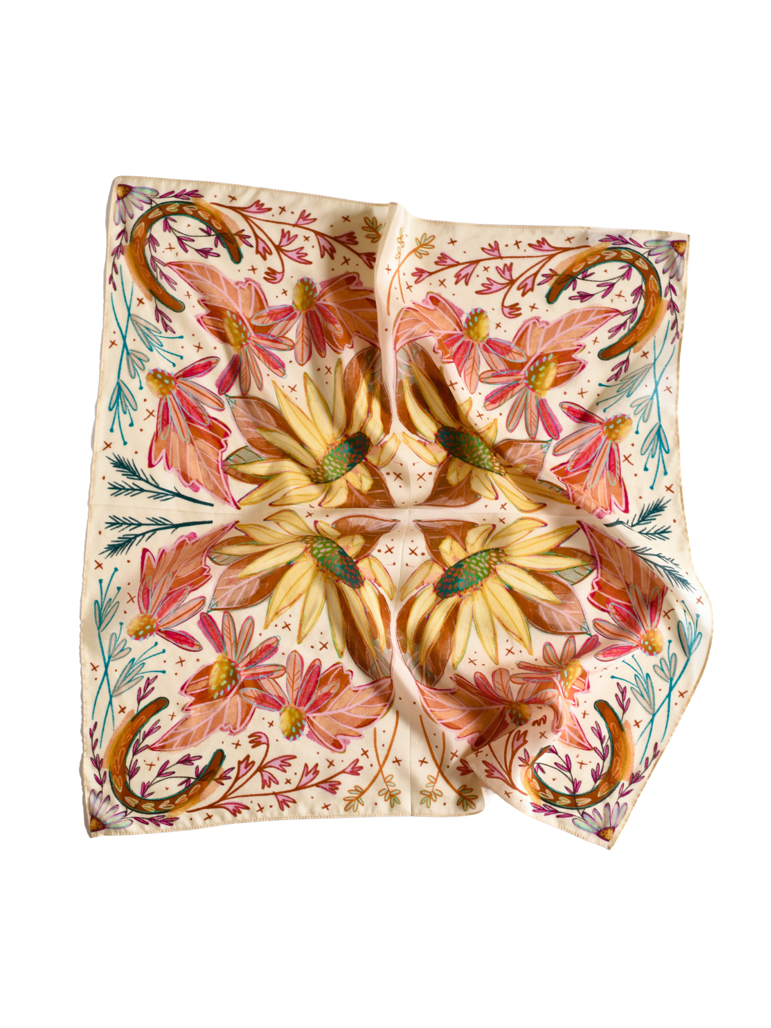 Lucky Wildflowers Vibrant Western Cowgirl Silk Wild Rag Scarf