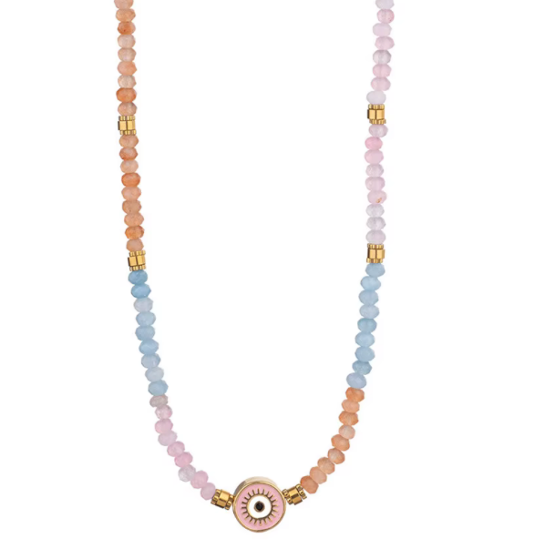 Ikos- Evil Eye enamel on hand beaded Necklace