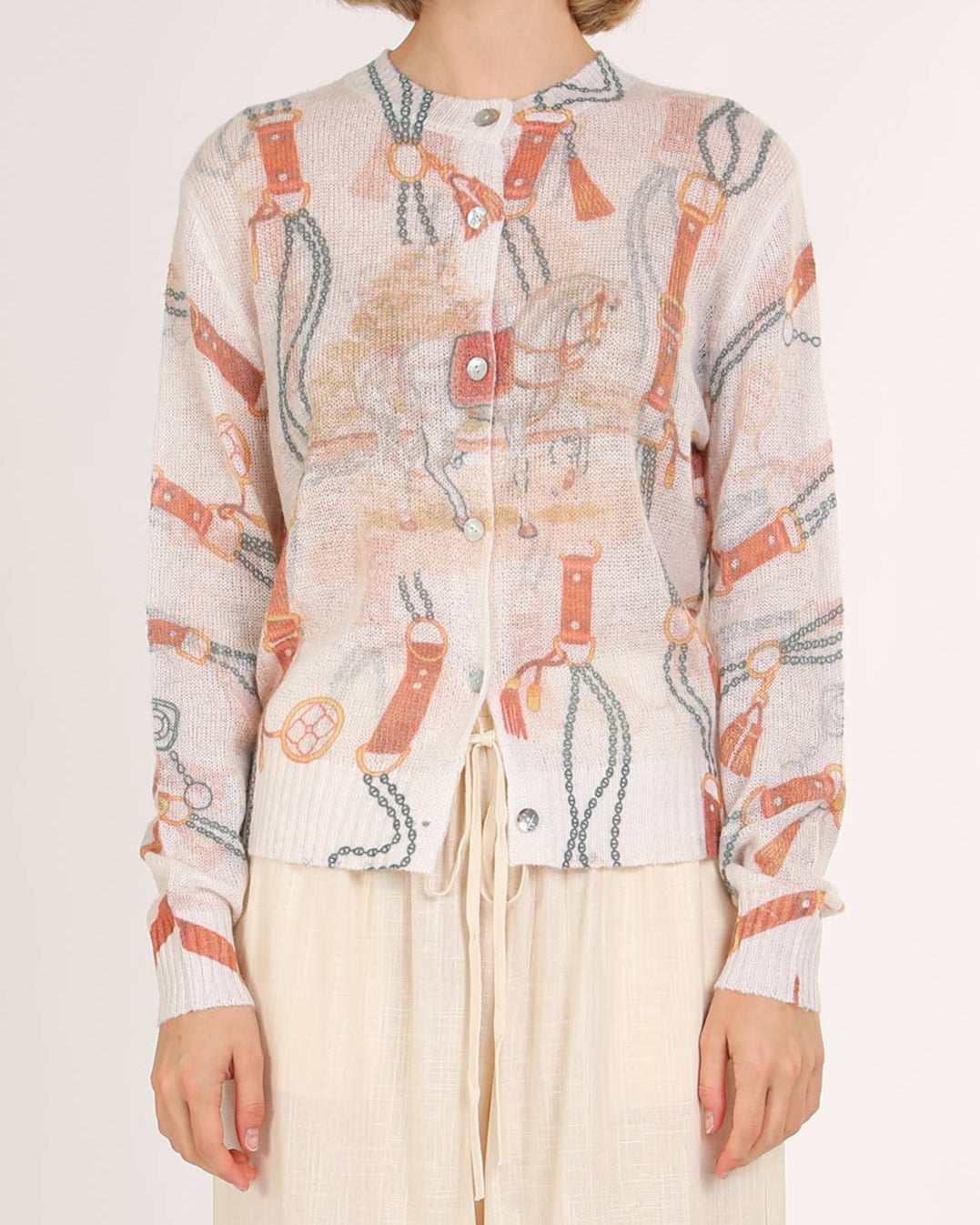 Ribbed Knit Horse Sheer Cardigan