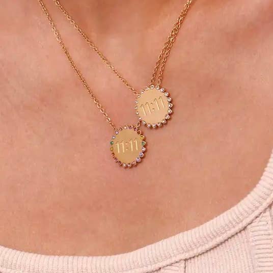 11:11 Sunshine Sun Pendant Necklace 14K Gold Steel Crystal