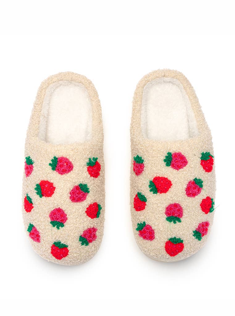 Slippers - Red Strawberries - Cream