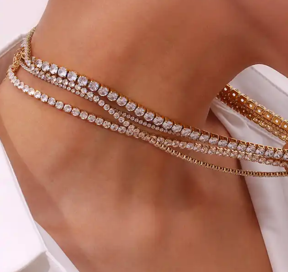 Tennis Necklace. Premium PV plated stainless CZ.
