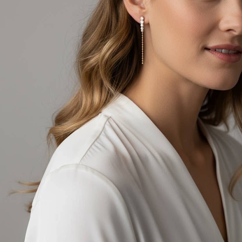 18k Gold Filled Cz and Beads Gradient Drop Earrings