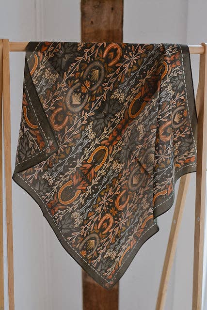 Western Harvest in Deep Juniper Silk Cowgirl Wild Rag Scarf