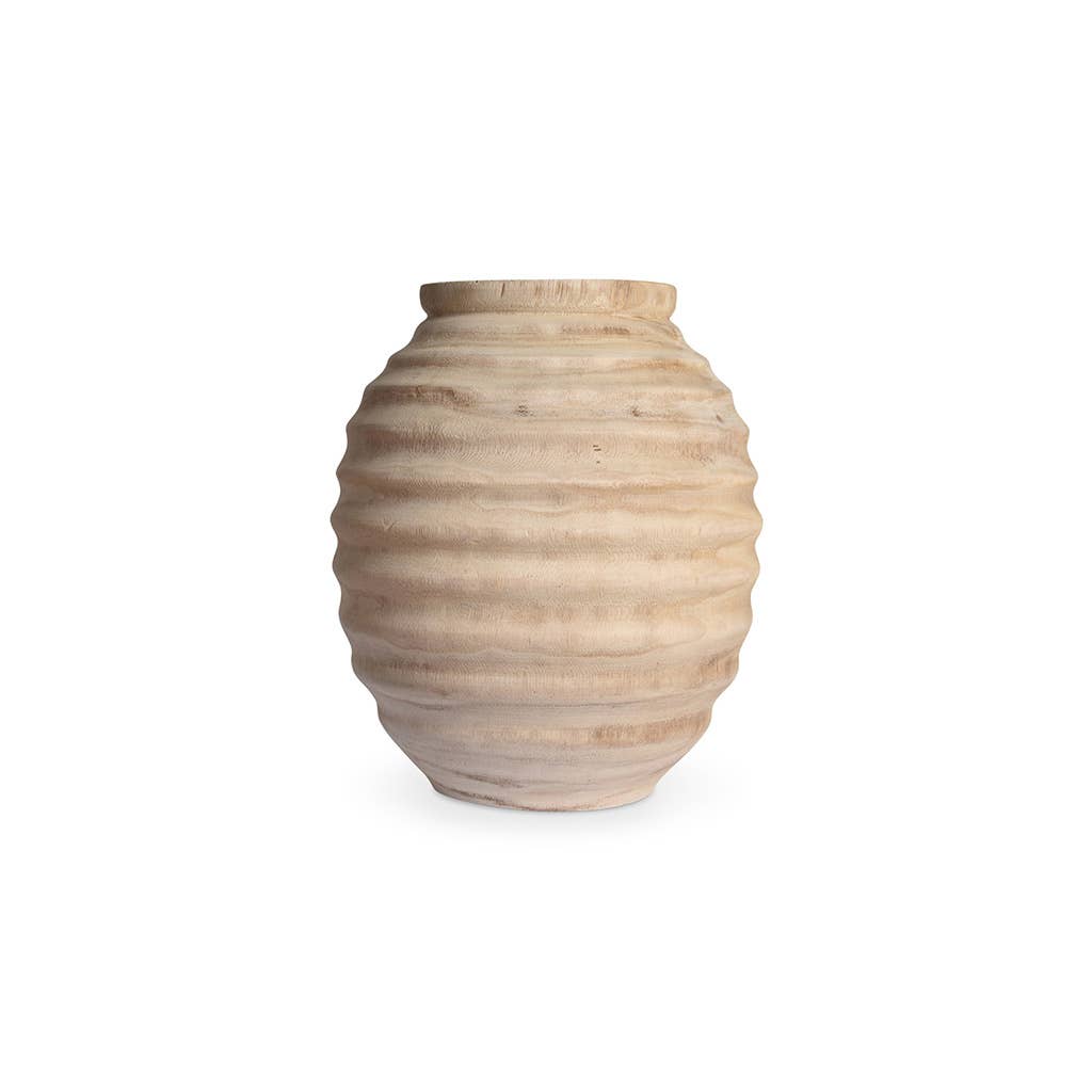 Hand Groove Wooden Vase