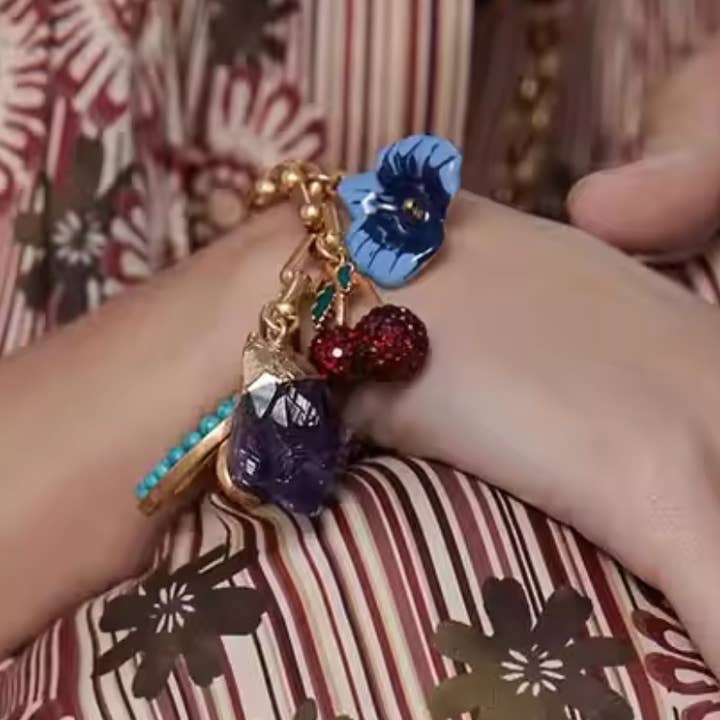 Charm Bracelet- Horse Shoe, Cherrys & Flowers