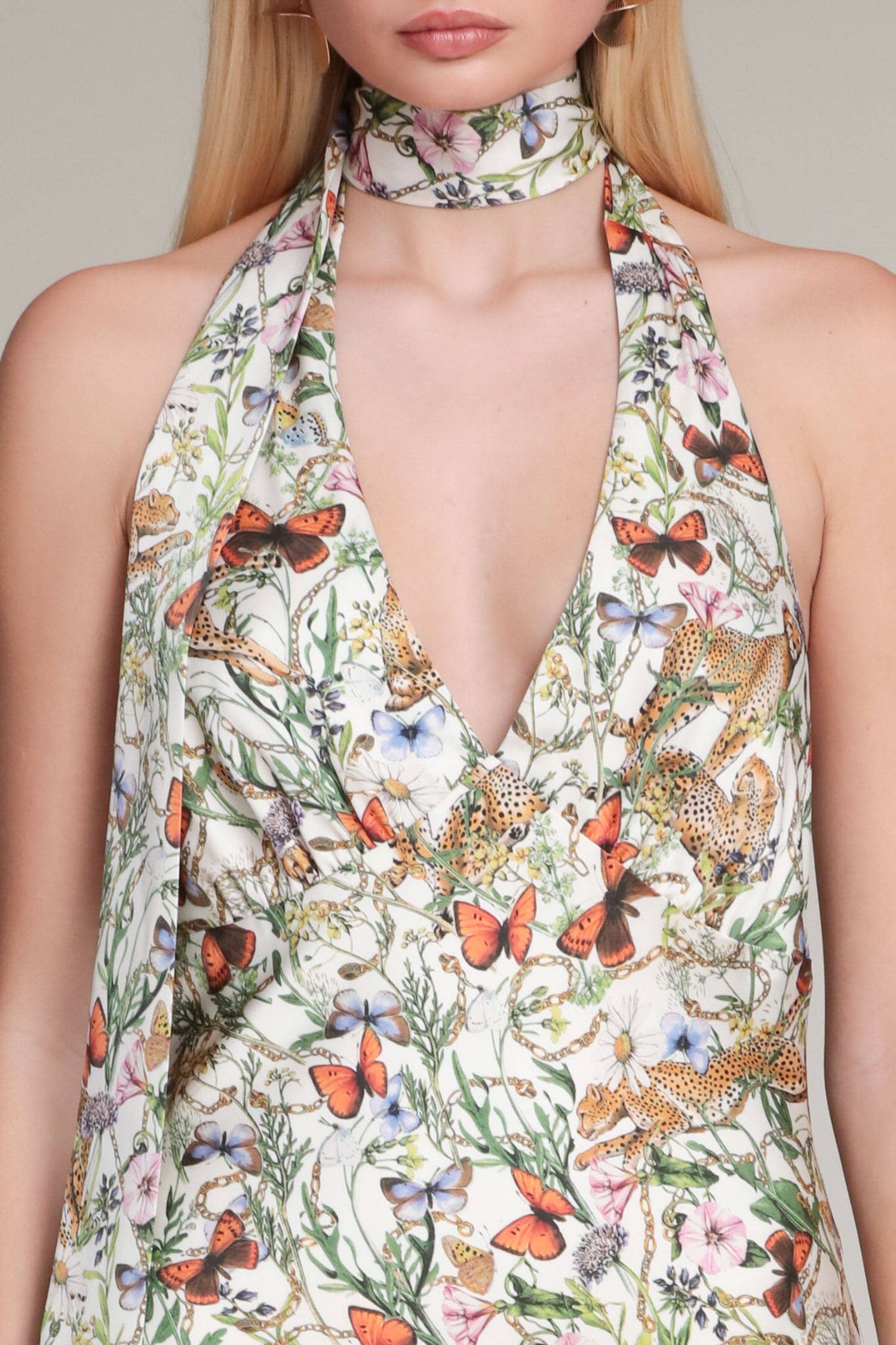 Botanical Satin Scarf Tie Maxi Dress