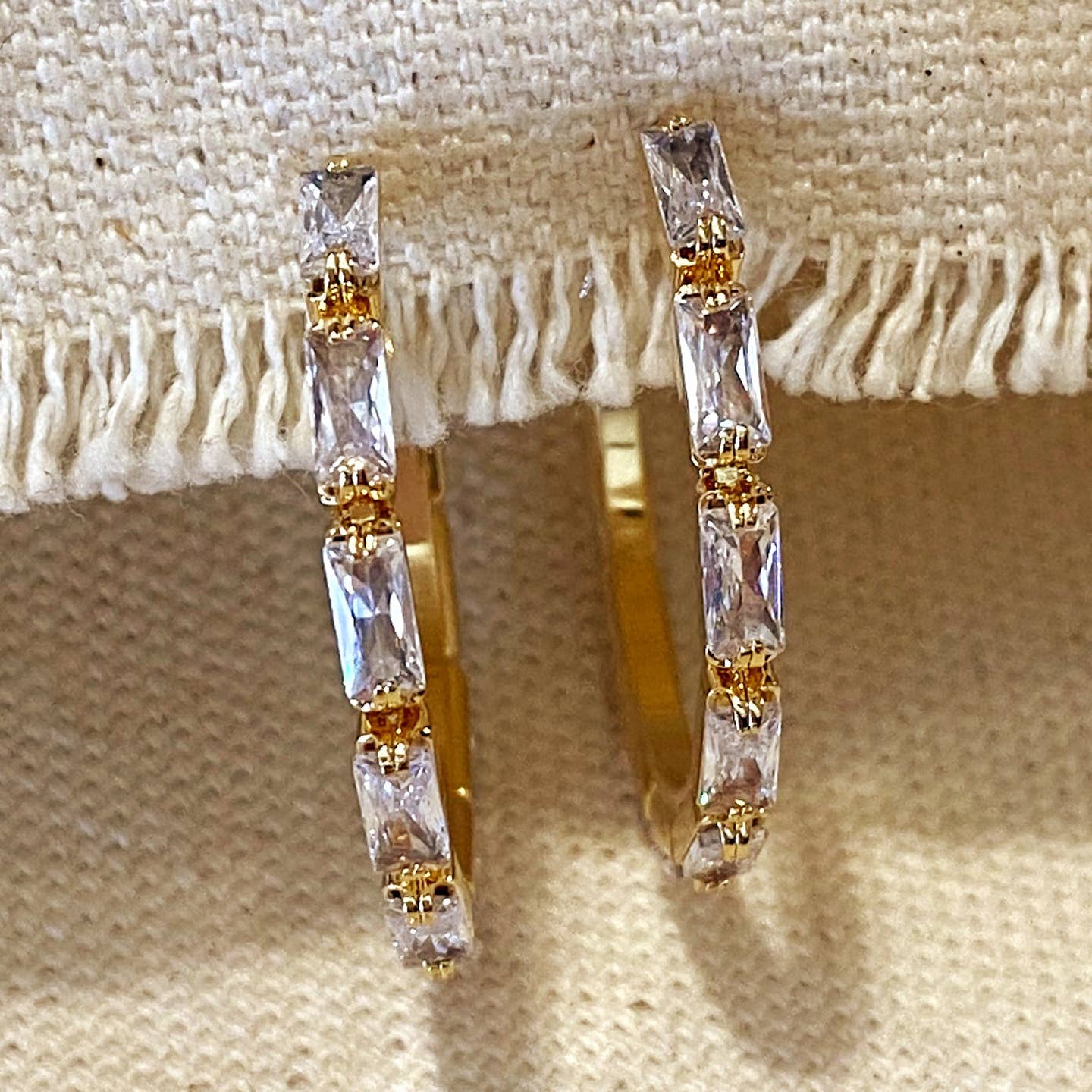 18k Gold Filled Baguette Cubic Zircon Hoop Earrings