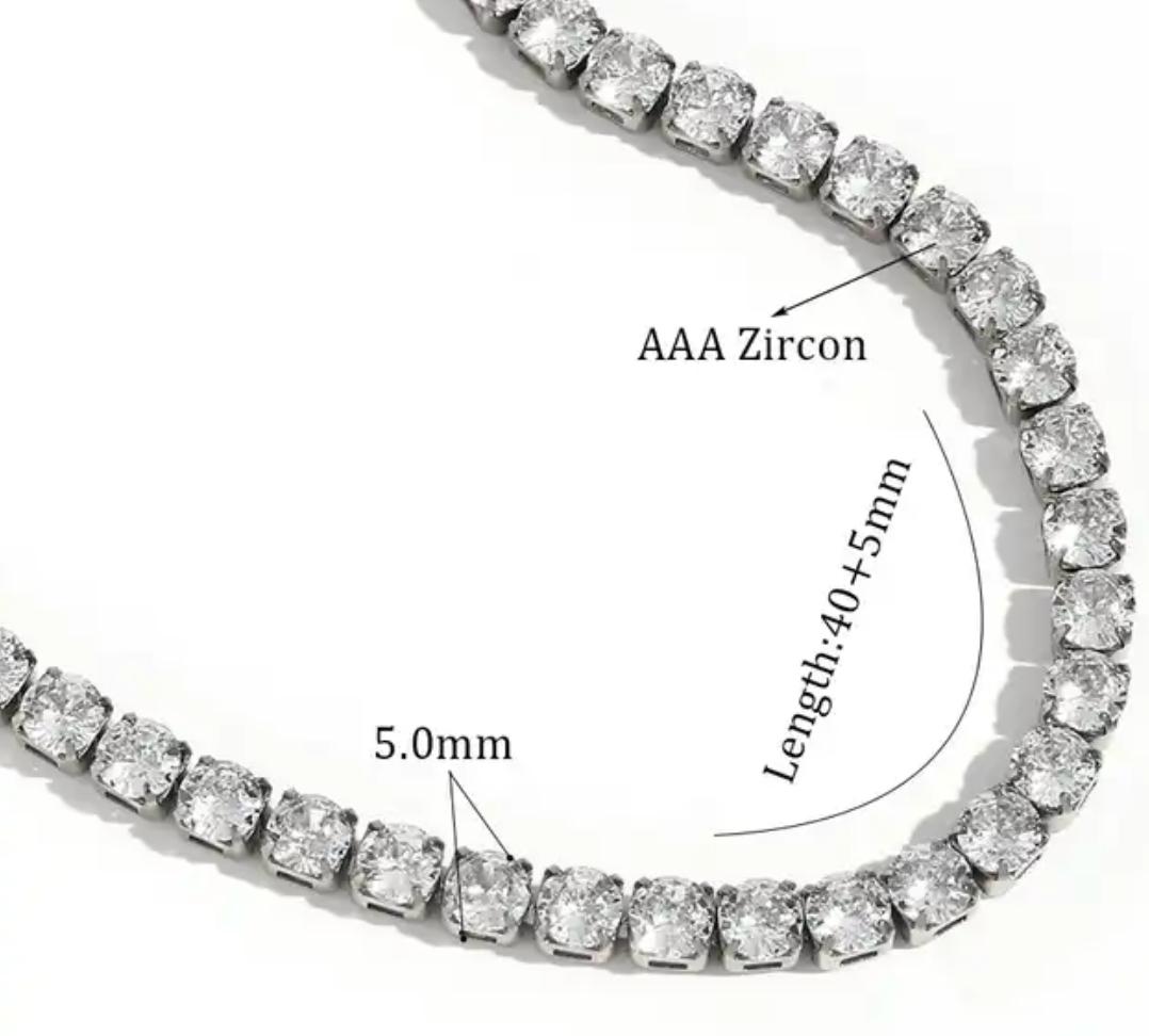 Tennis Necklace. Premium PV plated stainless CZ.