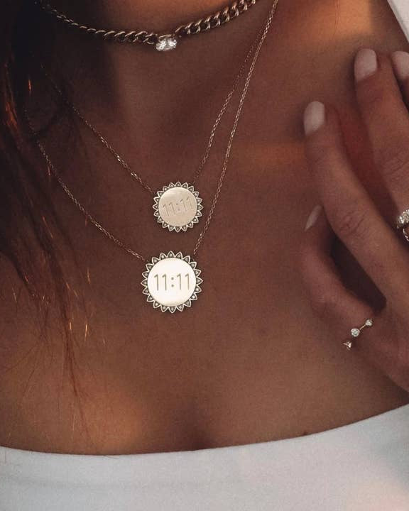 11:11 Sunshine Sun Pendant Necklace 14K Gold Steel Crystal