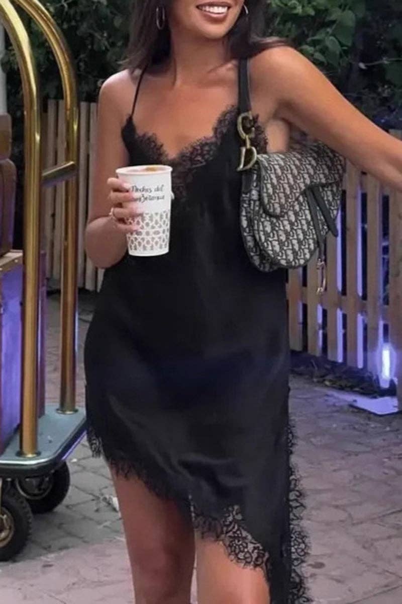 Lace-Trim Asymmetrical Cami Dress