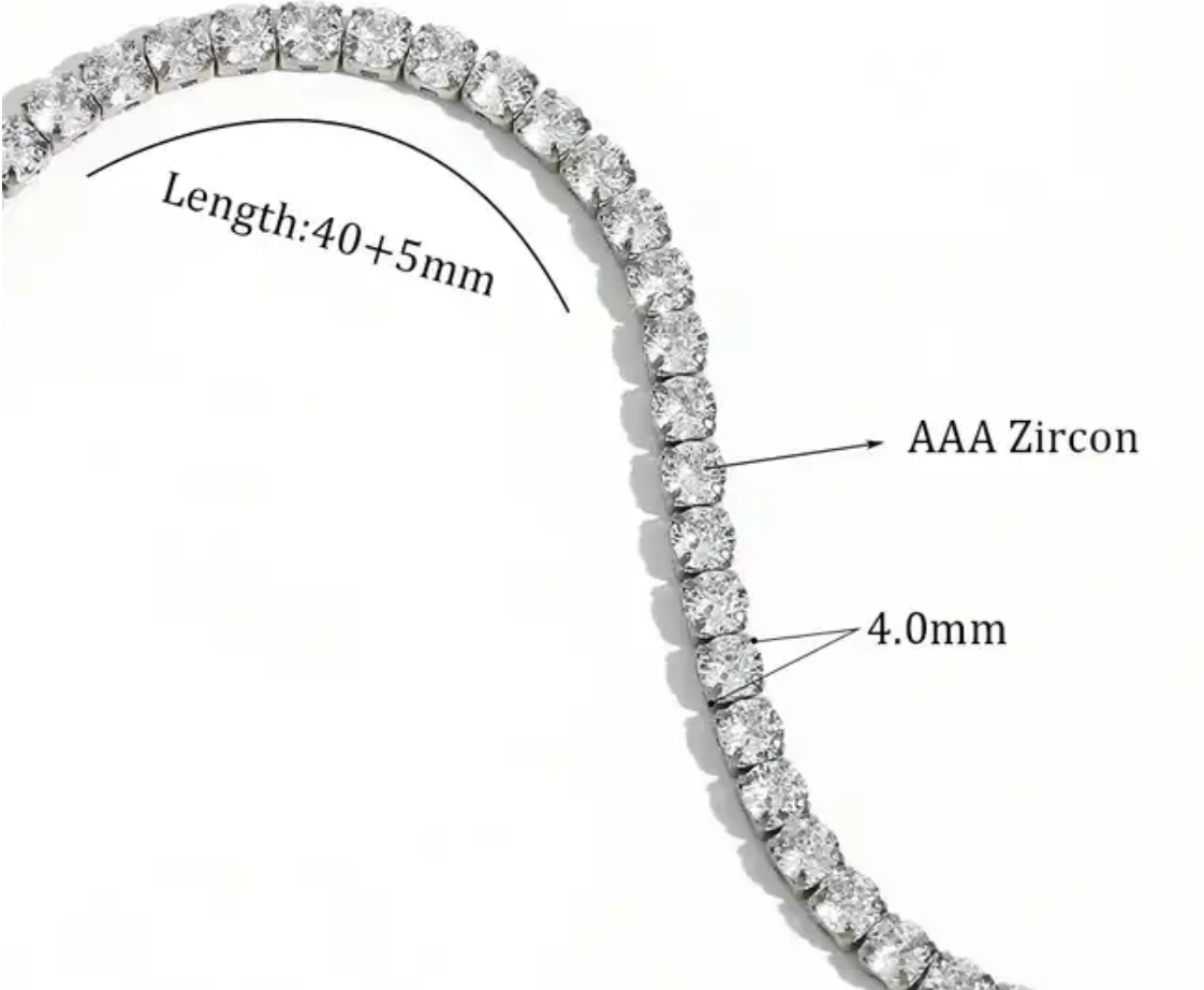 Tennis Necklace. Premium PV plated stainless CZ.