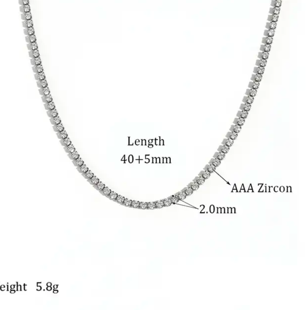 Tennis Necklace. Premium PV plated stainless CZ.