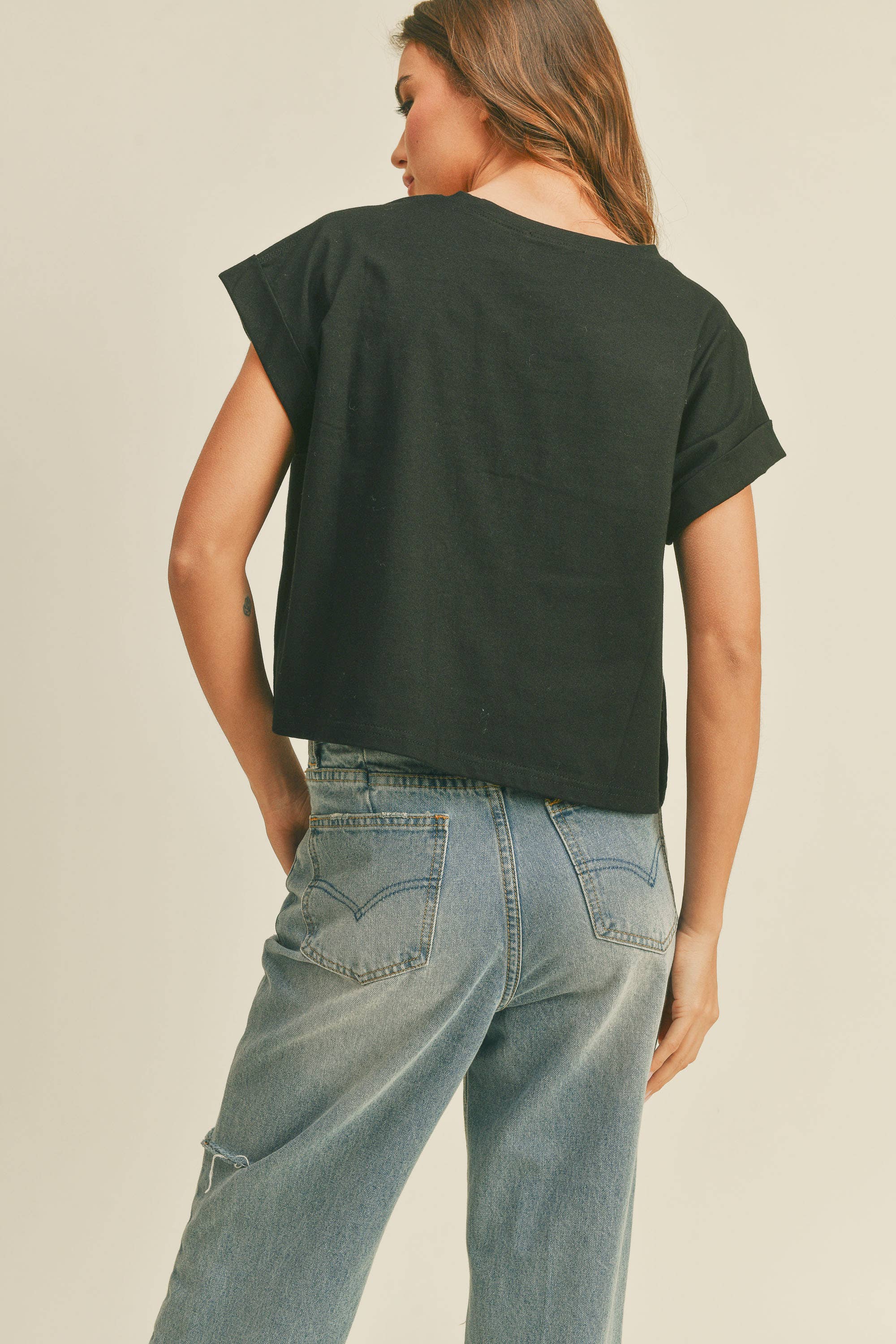 Dylan NECK CUFFED SLEEVE TOP