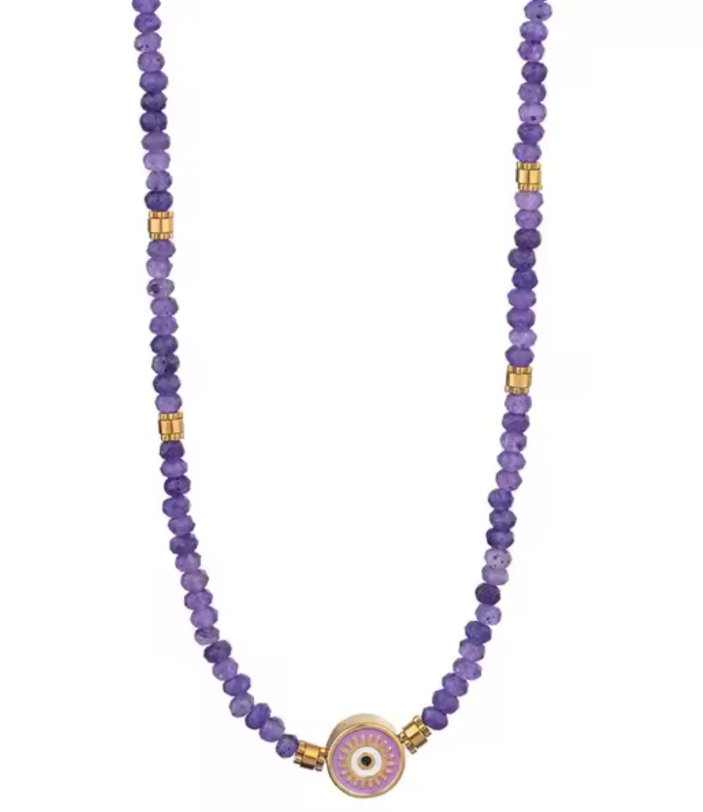 Ikos- Evil Eye enamel on hand beaded Necklace