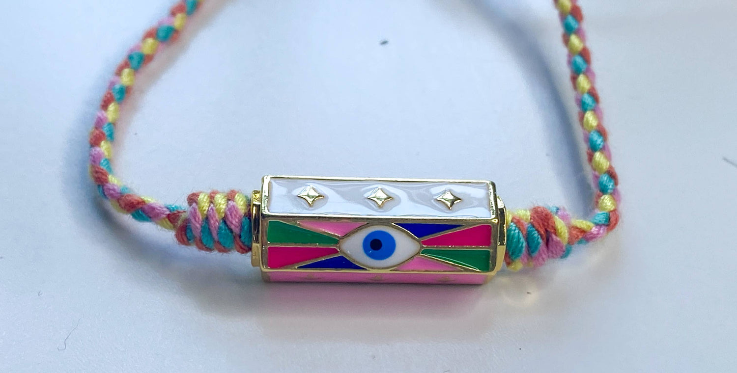 Friendship Bracelet- Enamel Steel, Cord, Slider fit