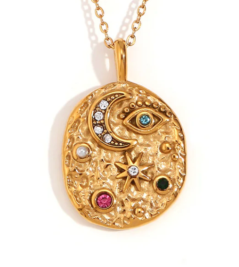 Confetti Coin- Eye- Moon and Stars- Stainless Steel 14K