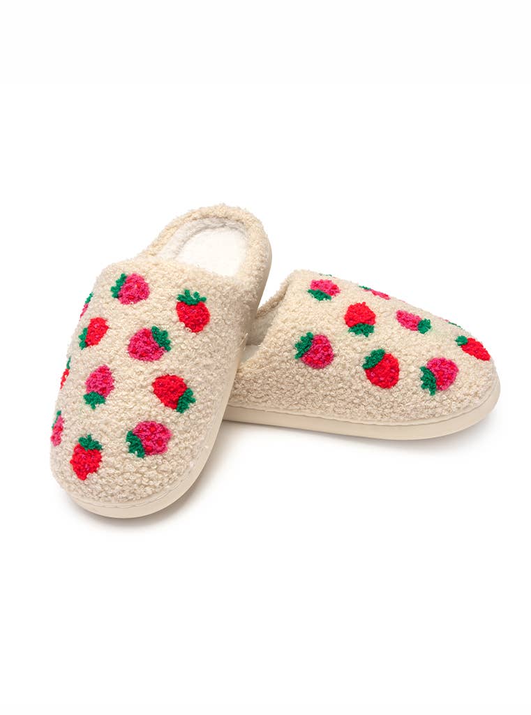 Slippers - Red Strawberries - Cream
