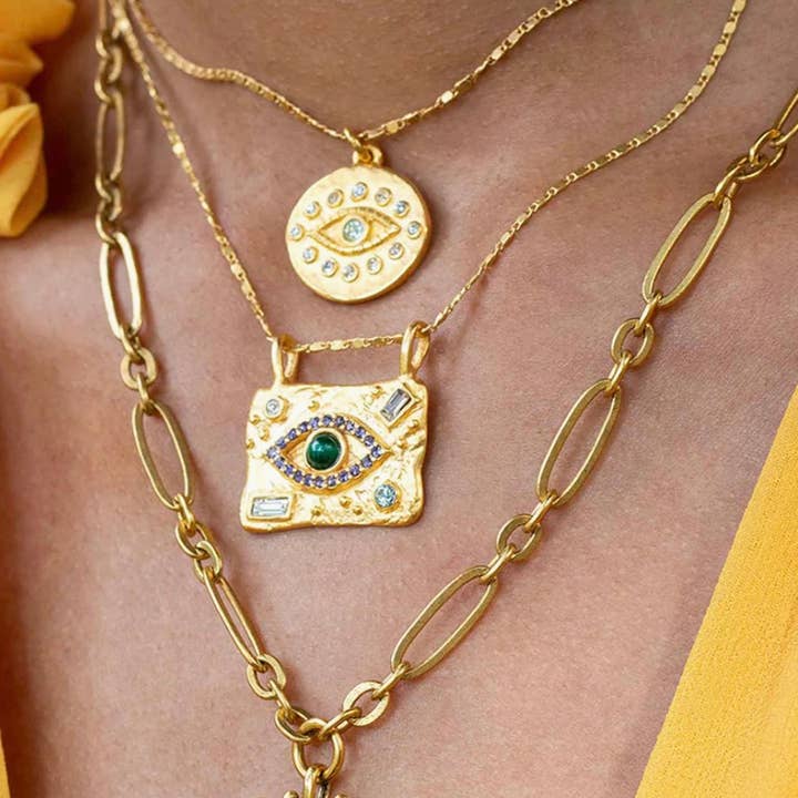 Eye Protection Medallion Talisman 14K Gold Crystal Neck