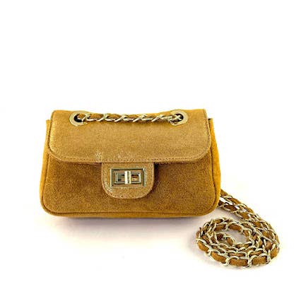 Marisol Genuine Leather Glossy Glitter Crossbody Bag