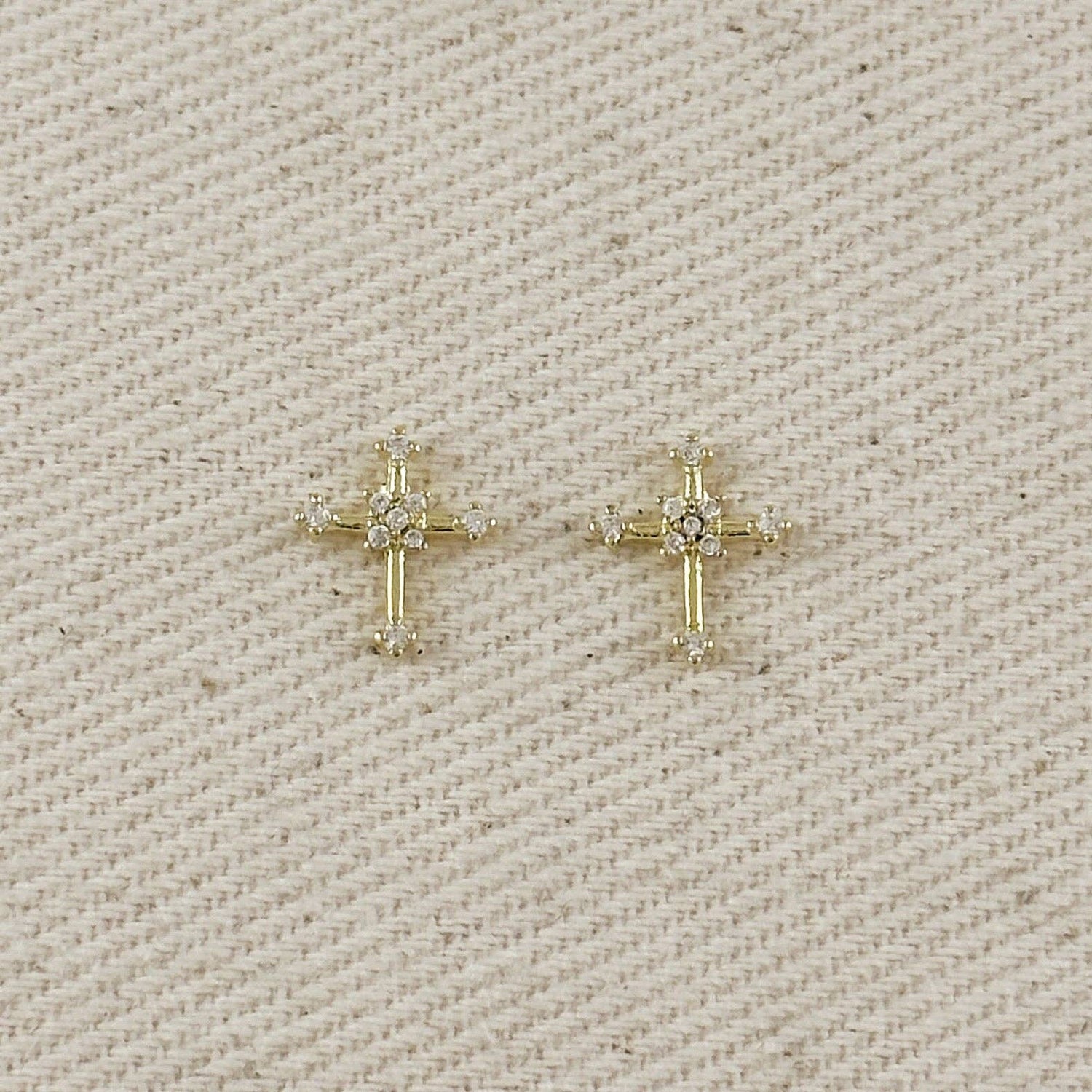 18k Gold Filled Cross CZ Stud Earrings
