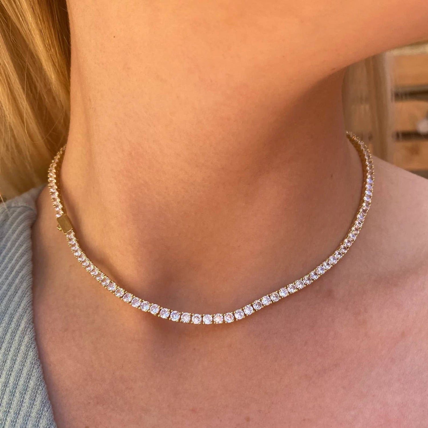 Tennis Necklace. Premium PV plated stainless CZ.