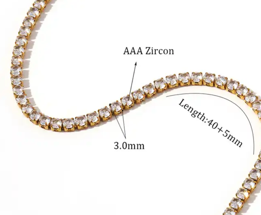 Tennis Necklace. Premium PV plated stainless CZ.