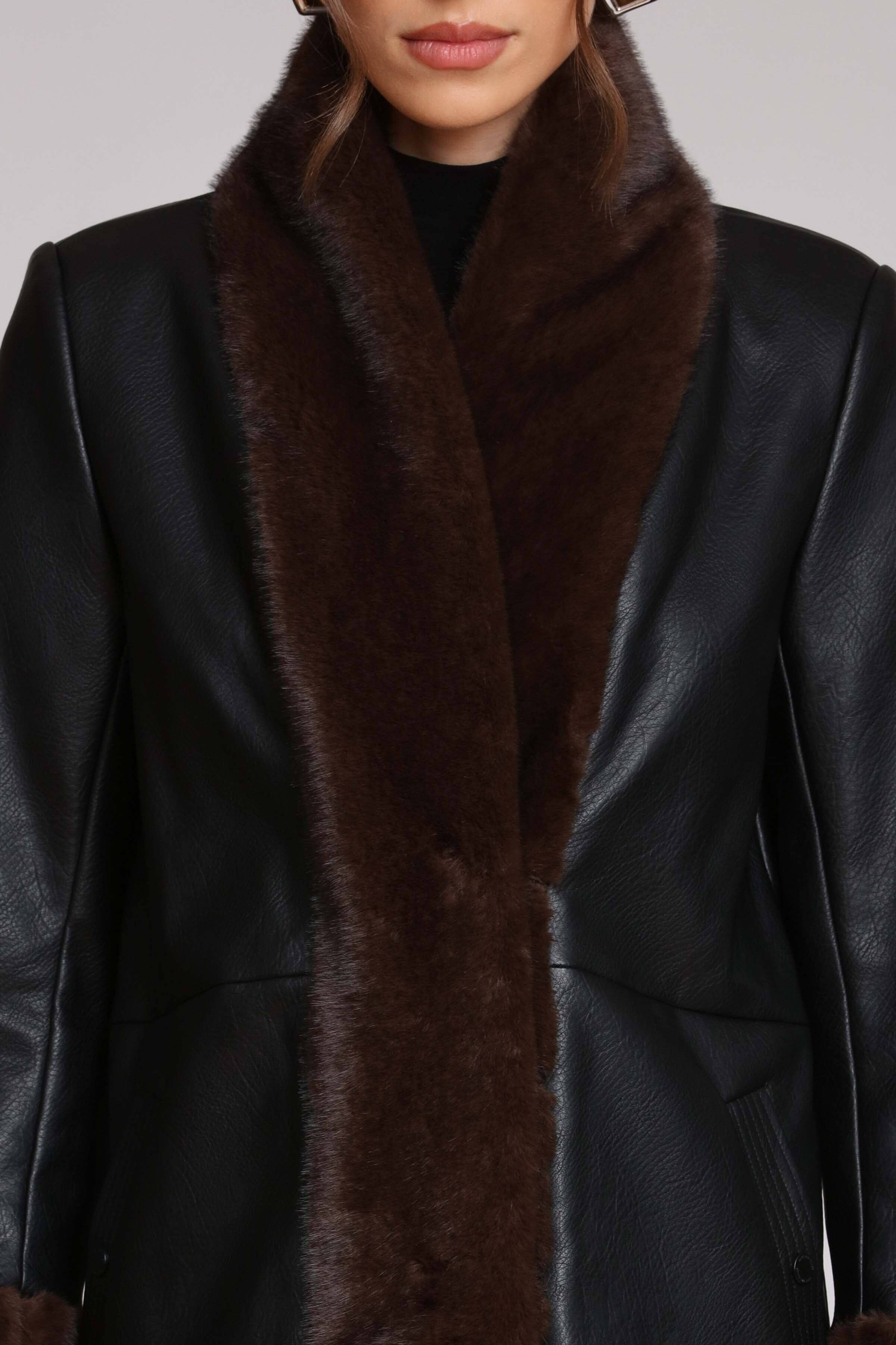 Faux Fur Trimmed Faux Leather Jacket