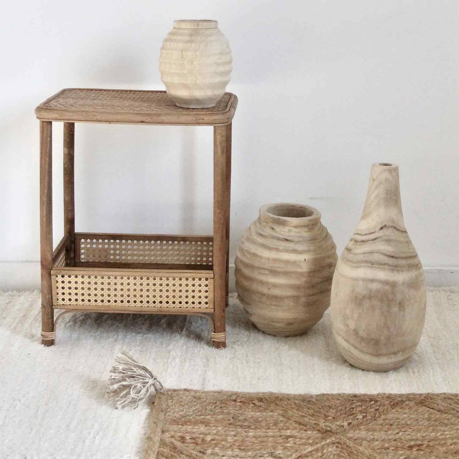Hand Groove Wooden Vase