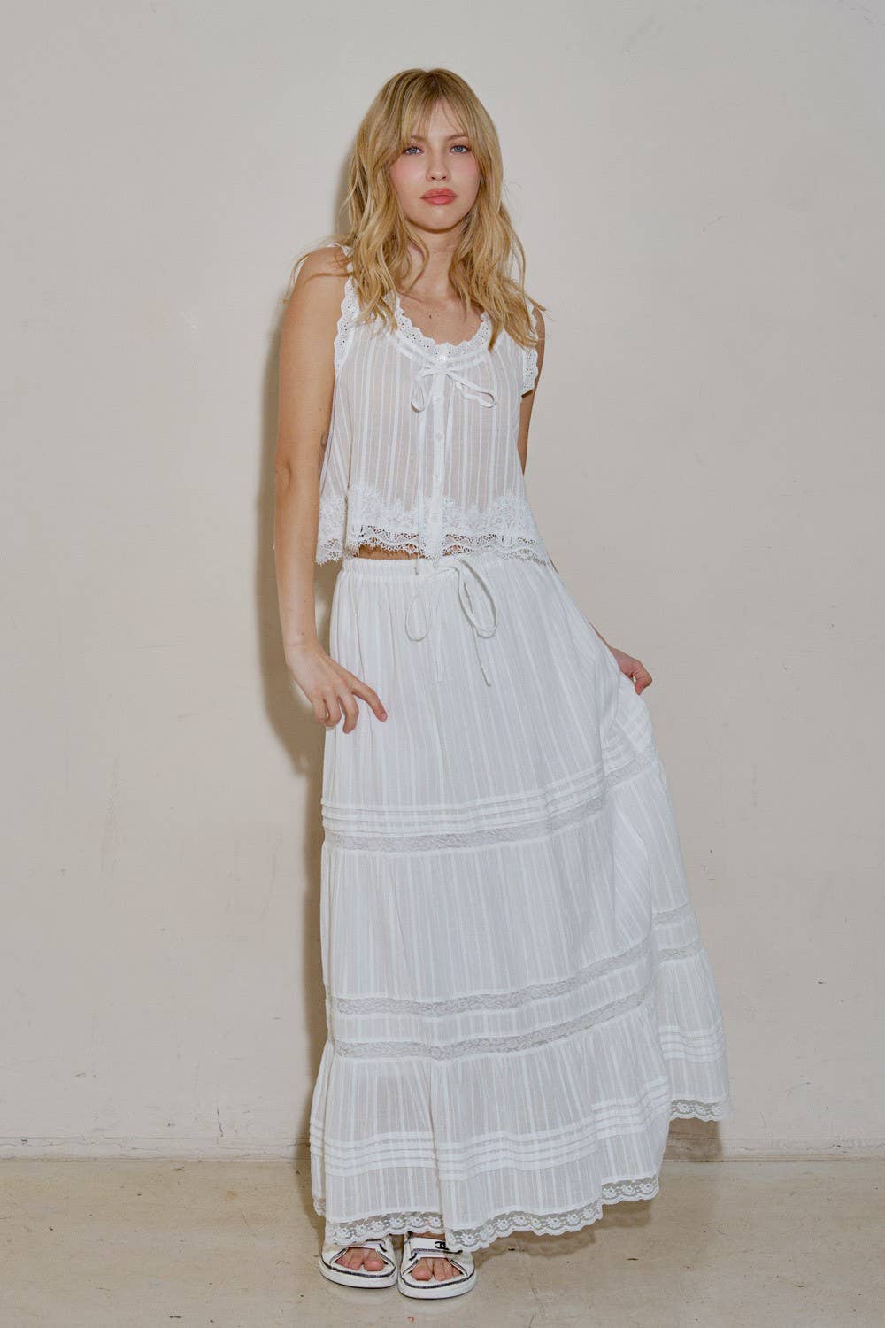 Woven Lace Tie-Front Top