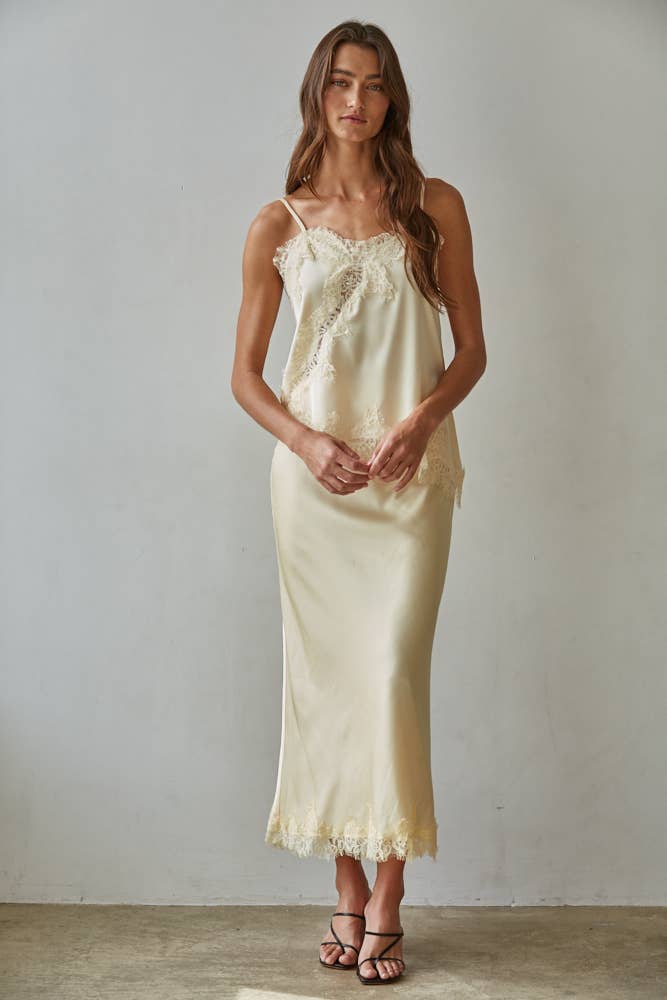 Debbie Trim Satin Midi Skirt