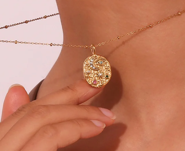 Confetti Coin- Eye- Moon and Stars- Stainless Steel 14K