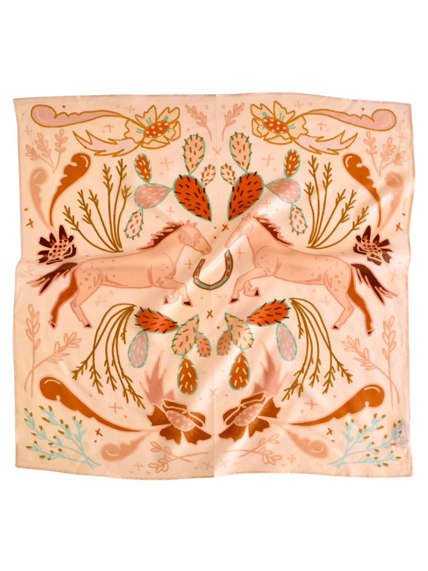 Wild Horse Prairies in Peach Cowgirl Wild Rag: Western Scarf Bandana Silk Tencel Wildrag Western