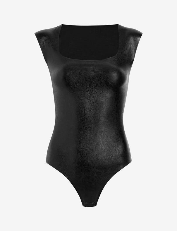Faux Leather Cap Sleeve Bodysuit