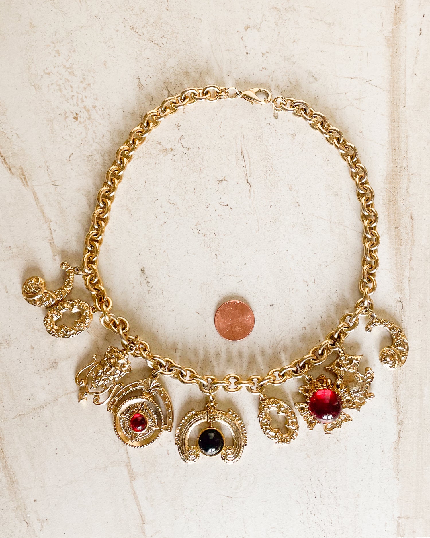 Vintage red and black cabochon Charm Necklace