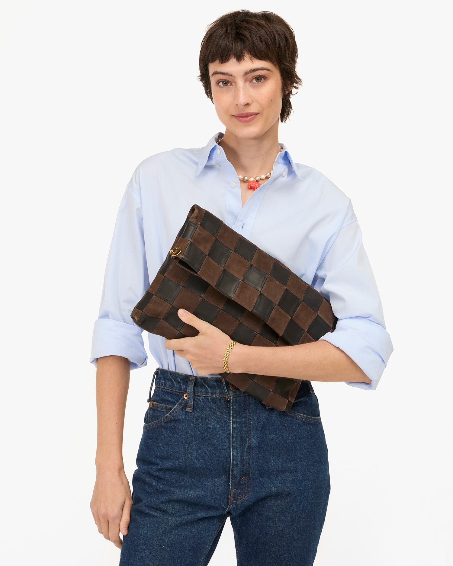 Carryall Clutch w/ Tabs Black/Chocolate Oversized Checker