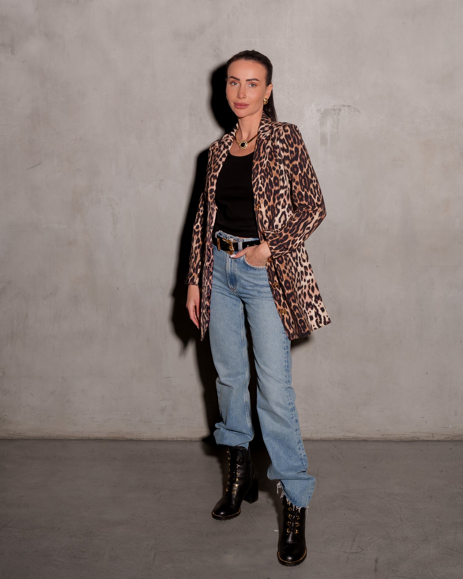 Jess Interlock Blazer Dress Leopard